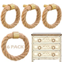 6PCS Nautical Twisted Jute Rope Drawer Pulls Brushed Brass Dresser Knobs Rust…