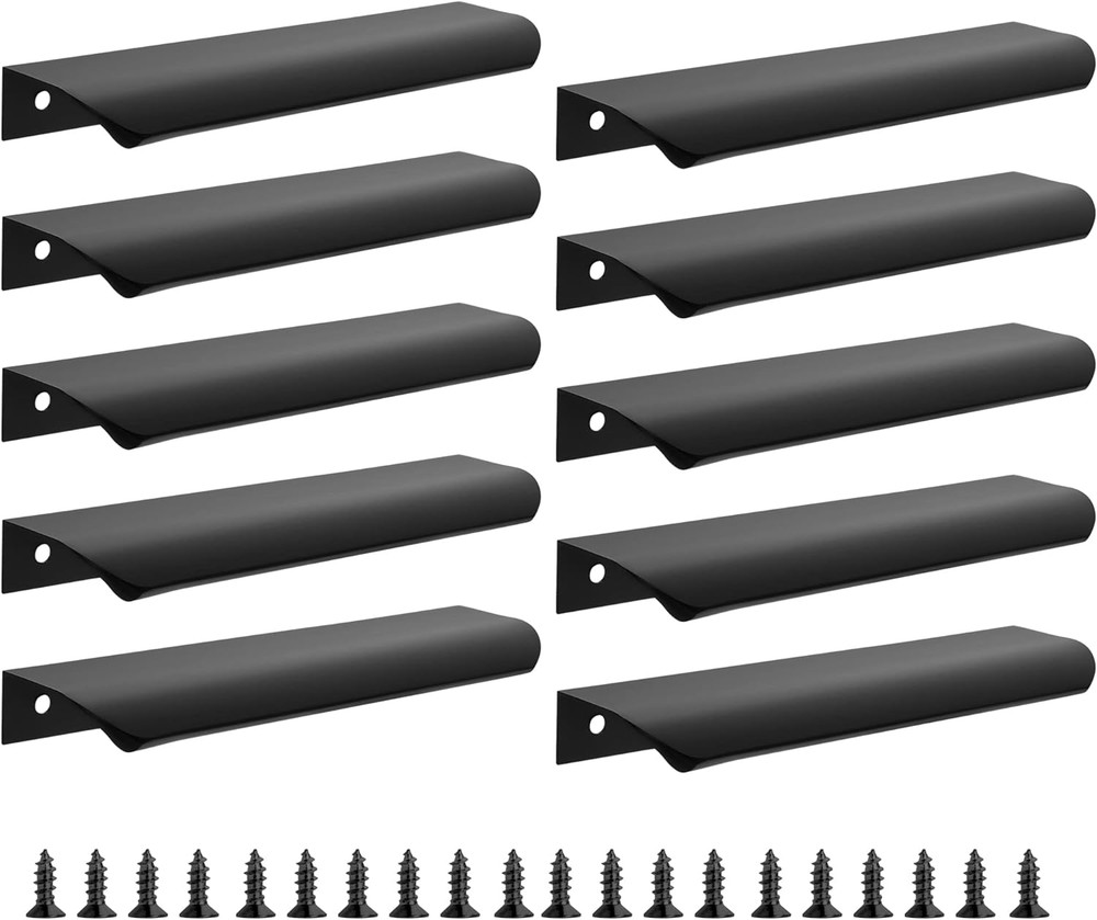 10 Pack Black Edge Finger Pulls for Cabinets 6″ Kitchen Cabinet Pulls