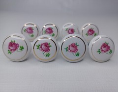 Ceramic Cabinet Knobs Drawer Pulls Rose Pattern With Gold Trim Set Of 8