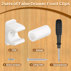 4 Pairs False Drawer Front Clips Cabinet Sink Tip-Out Repair Hardware White