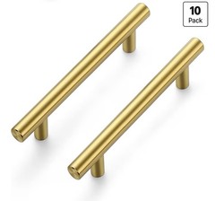 10 Pk 3-1/2 In Hole Ctr Cabinet Pulls Handles Gold Round Kitchen Gold 6 In Wide
