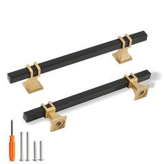 Cabinet Pulls Matte Black and Gold Cabinet Handles, 10 Pack 5 Inch Kitchen Do…