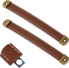2 Pcs Brown Leather Drawer Pulls – Strap Handles w/ Screws for Cabinet/Luggage