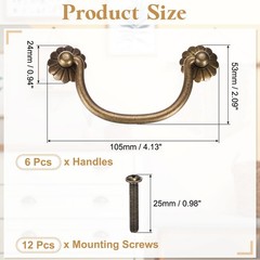 6Pcs, 3.15″ Brass Drawer Pulls and Knobs w/ Double Mounting Holes Bronze