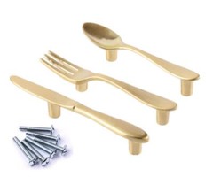 Cabinet Pulls 3Pcs Spoon Fork Knife Gold 3 Inch Kitchen Drawer Door Creative DIY