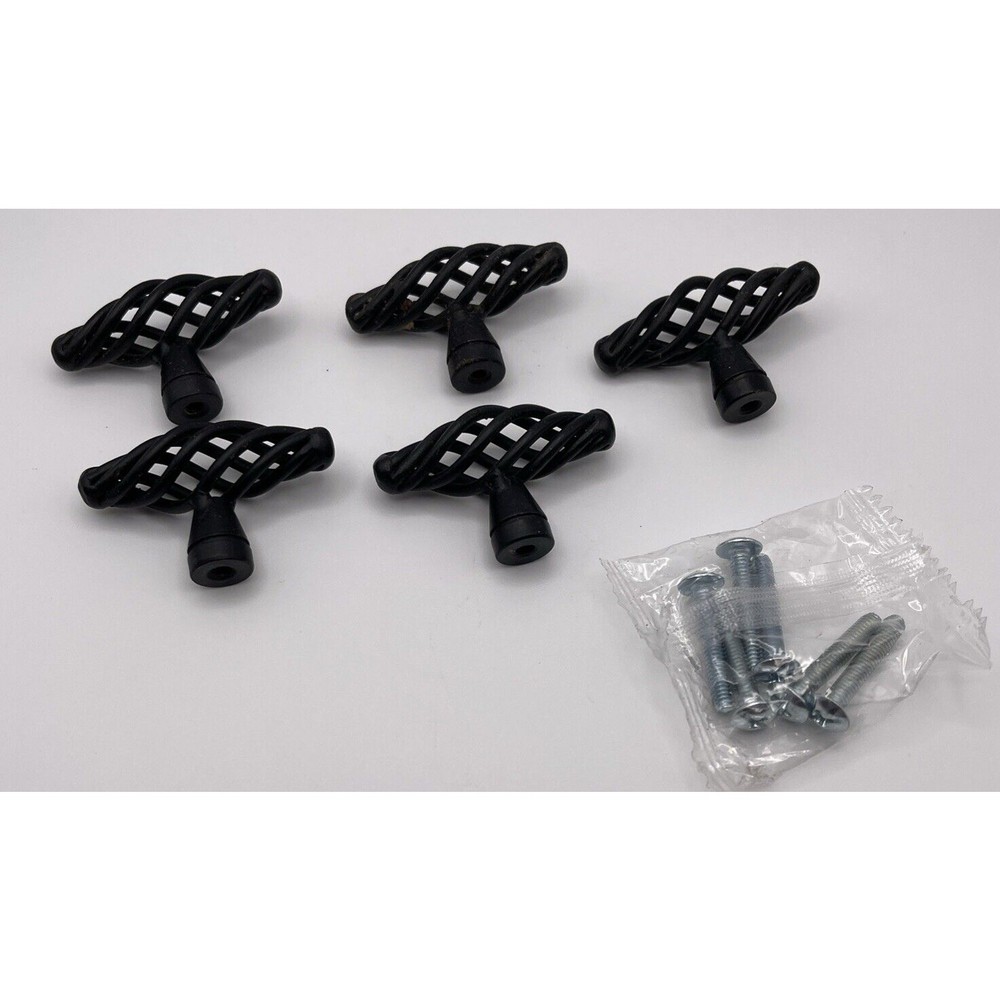5 Matte Black Birdcage Knobs Cabinet Hardware 2” Long W Mounting Screw SALVAGED