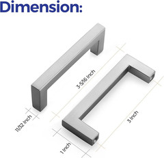Brushed Nickel Square Solid Cabinet Handles, 3 Inch, 30 Pack | Slim Square Bar D