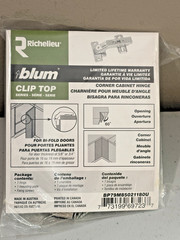 Blum 60 Deg. CLIP Top Lazy Susan Bi-Fold Concealed Cabinet Hinge BP79M85021180U