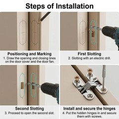 4 PCS Stainless Steel 180 Degree Hidden Hinges for Cabinet Doors, Invisible C…