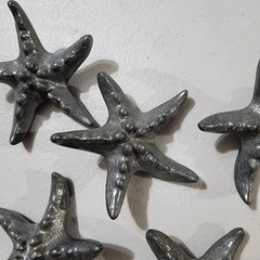 5 Starfish Drawer Pulls Cast Metal Silver Pewter Coastal Nautical Cabinet Knobs