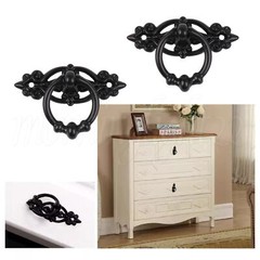 Vintage Ring Pull Handle w/ Screws for Home Furniture 2.56″x1.73″ Set of 2 Black