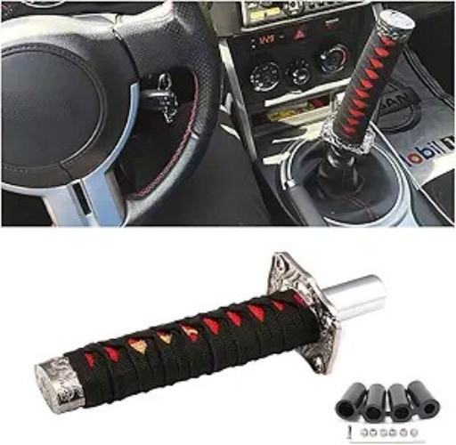 Shift Knob, 6 Inch (15cm) Short Gear Shift Knob with 4 Adapte Color: Black/Red
