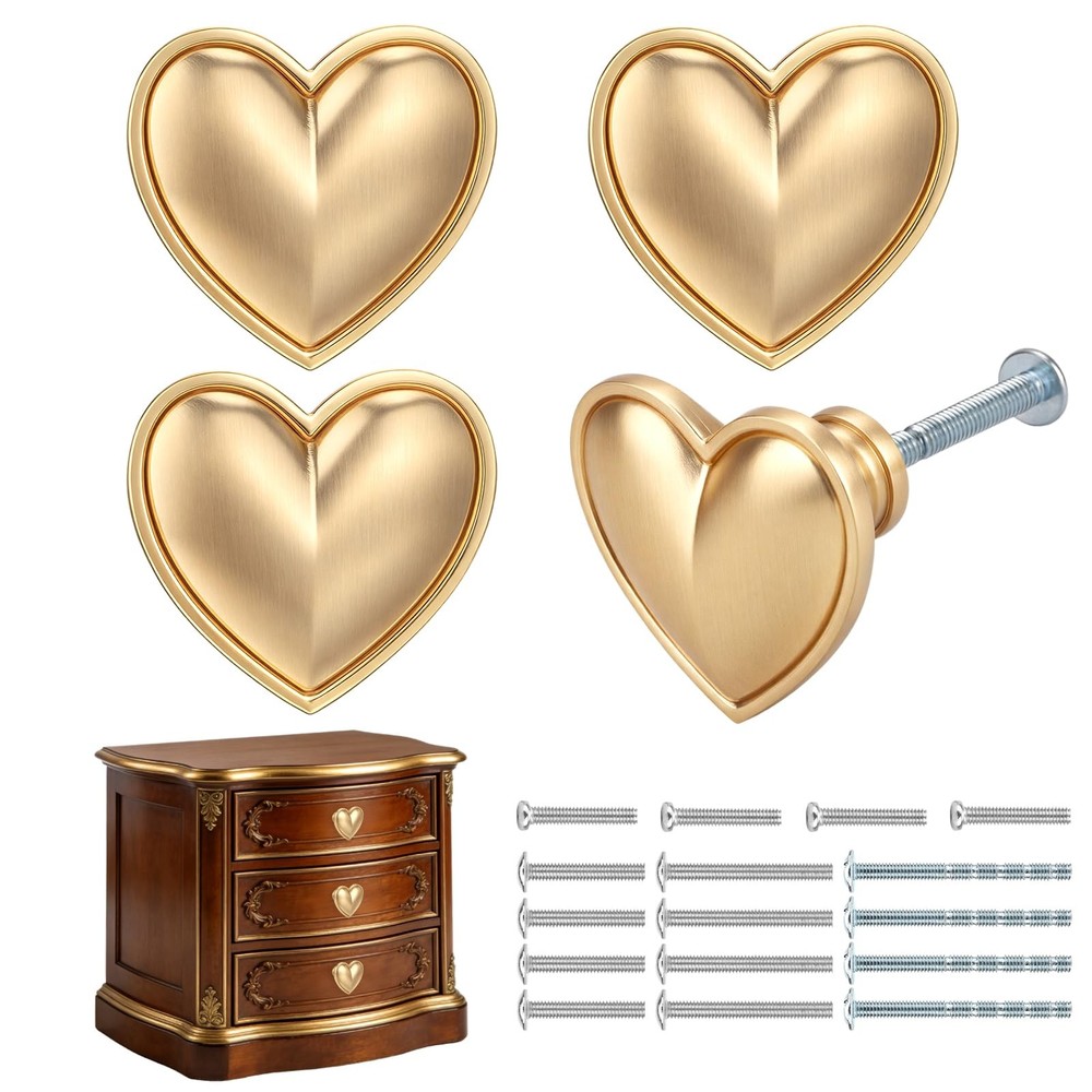 4 pcs Gold Heart Drawer Knobs Cute Furniture Cabinet Dresser Handle Knobs for…