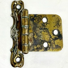 Vintage Ornate Brass Cabinet Hinges Set 3 Decorative Furniture Hardware