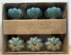 Mileh Collection Turquoise Gold Set of 6 Ceramic Decorative Pull Knobs NEW