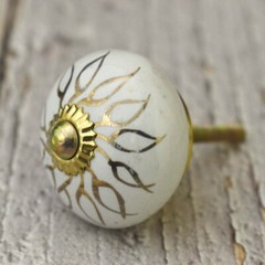 Gold and White Ceramic Door, Cabinet, Cupboard, Kitchen Knobs and Pulls,set of 6