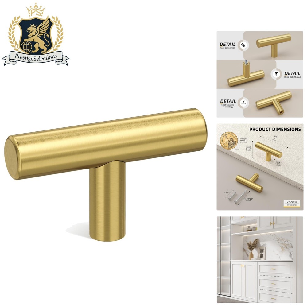 Stylish 10 Piece Brushed Brass Knob Set – Perfect for Wardrobes & Cabinets
