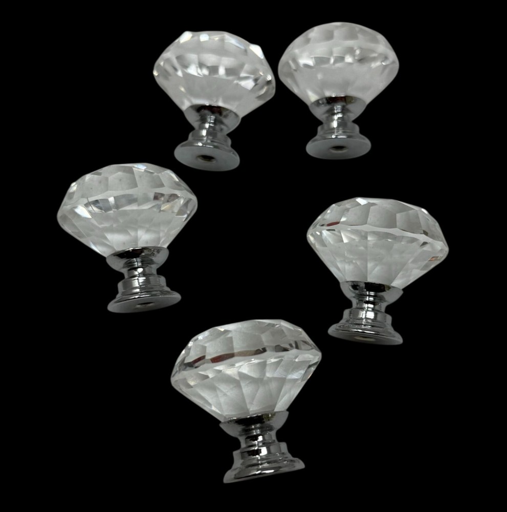 5 Crystal Diamond Drawer Knobs Door Pulls Retro Screws Furniture Flips Glam