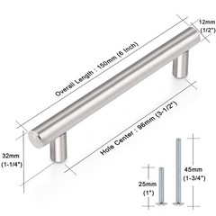 Probrico 5 Pack 3-3/4 Inch Cabinet Handles hole center 3-3/4″, Brushed Nickel