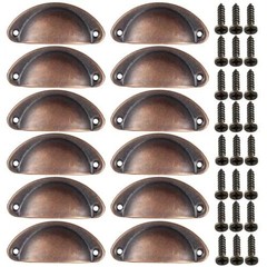 Cabinet Cup Pulls 3 inch (82mm), Rustic Kitchen Cabinet Handles, 12 Pack Copper