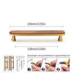 4 Pcs Cabinet Brass Waulnut Wood Handls Kitchen Drawer Pulls