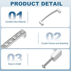 U Shape Crystal Glass Drawer Cabinet Pulls Silver 3.8″ Hole Centers 2 Pack