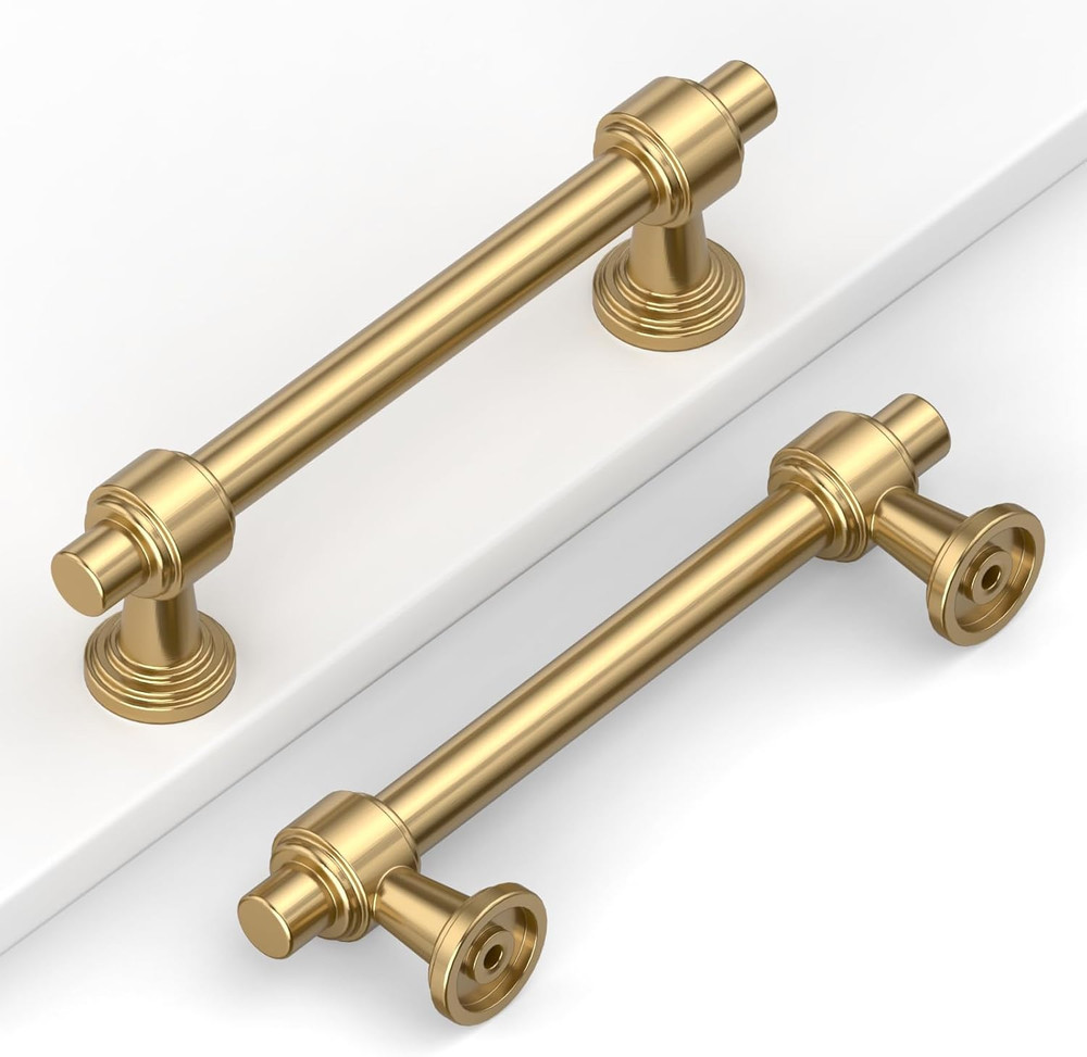 10 Pack 3.75″(96mm) Champagne Gold Cabinet Pulls Kitchen Cabinet Handles Brushed