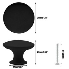 12 Pcs Matte Black Round Cabinet Knobs 30mm Metal Drawer Pulls with Screws