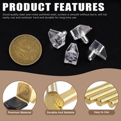 155PCS 5 Styles Gold Metal Shelf Pins Support Bracket Pegs Assortment Kit