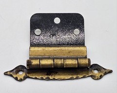 (4) Antique Brass Face Mount CABINET HINGES, HAMMERED EDGE Finial Tip 3/8″ Inset