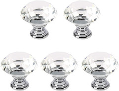 5 Pack Crystal Glass Cabinet Knobs-30mm Diamond Shape Pulls Handles for Drawer D