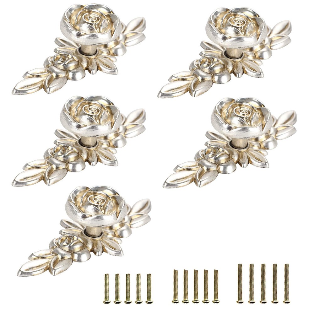 Pack of 5 Euro Rose Decorative Cabinet Knobs with Plate, Floral Ivory Drawer …