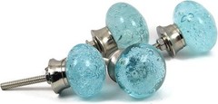 Blue Bubble Round Glass Doorknobs W/ Silver Base (1.5″L x 1.5″W) 15 Pack New
