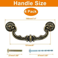 Biaungdo 4 Pcs 6 Inch Zinc Alloy 188mm/7.4 inches, Antique Yellow Bronze