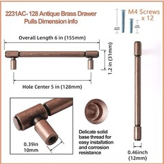 Goo-Ki 6 Pack 5.04″(128mm) c-c Kitchen Cabinet Hardware Antique Copper New