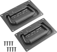 2Pcs Recessed Spring Loaded Speaker Handles 5.1″x3.15″ Black Chest Cabinet Iron