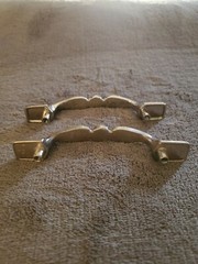 VINTAGE PAIR SATIN CHROME HANDLE PULLS ~/ BELWITH TRANQUILITY ~ NEW OLD STOCK