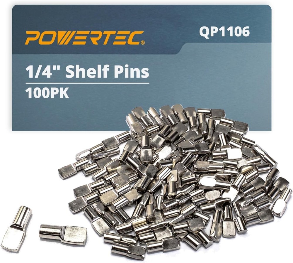 POWERTEC QP1106 1/4 Inch Shelf Pegs 100 pcs, Spoon Shaped Shelf Pins Support Peg