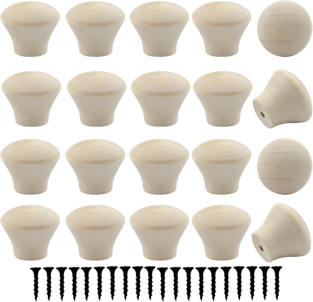 20pcs Mini Unfinished Wooden Cabinet Knobs 18x15mm Round Drawer Pulls