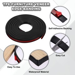 19.7ft U-Shape Edge Banding, 0.47in TPE Self Adhesive Edge Trim, Black