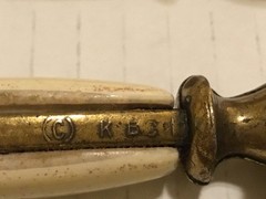 LOT Of 5! KBC BRASS & CREAM SPECKLED PORCELAIN PULLS 3” C TO C