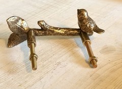 1 Antique Gold Bird On Branch Metal Drawer Pull Cottage Nature Metallic Handle