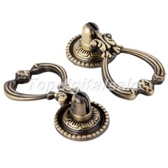 2x European Vintage Brass Drop Pull Knobs Handles for Cabinet Furniture Drawer
