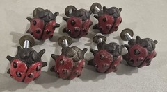 Antique Lady Bug Cast Iron Metal Drawer Pull Handle Cabinet Door Knobs Set of 7