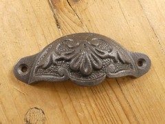 2 CUP PULLS 4 1/8 WIDE DRAWER VICTORIAN BIN HANDLES ANTIQUE-STYLE IRON BEAUTIFUL