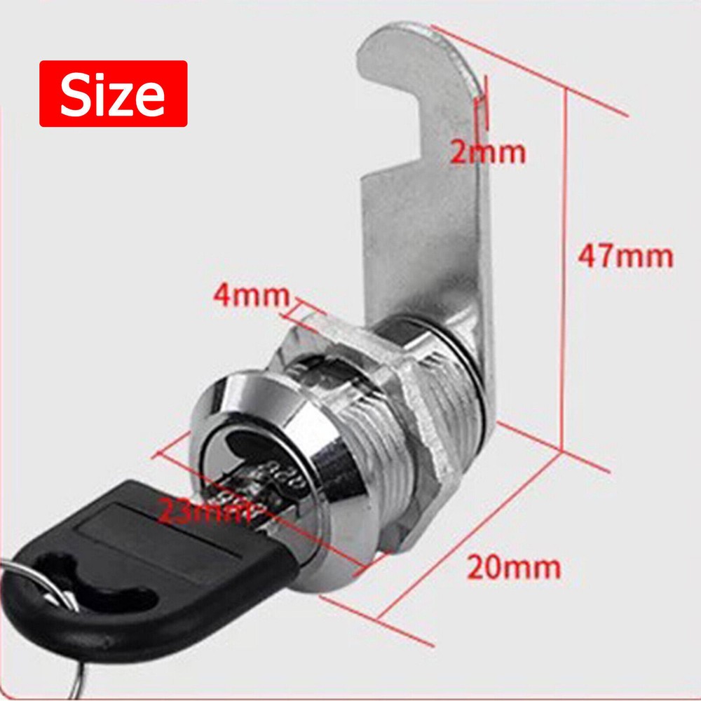 Cam Lock Door Barrel Drawer Cabinet Mail Box Locker Cupboard with 2 Keys 20-30mm