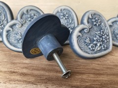 Blue Denim Heart Shaped Drawer Pulls 6 pcs ~ Polyresin