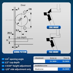 8 PCS Replacement for 30.310-11.02 Blum Cabinet Hinges, 110 & 120 Degree Screw o