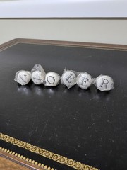 New Lot Of 6 Cabinet White Knobs W/ Screws And Letters