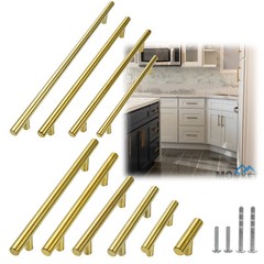Gold Brushed Satin Brass Stainless Steel T Bar Pull Kitchen Cabinet Handle 2″-14